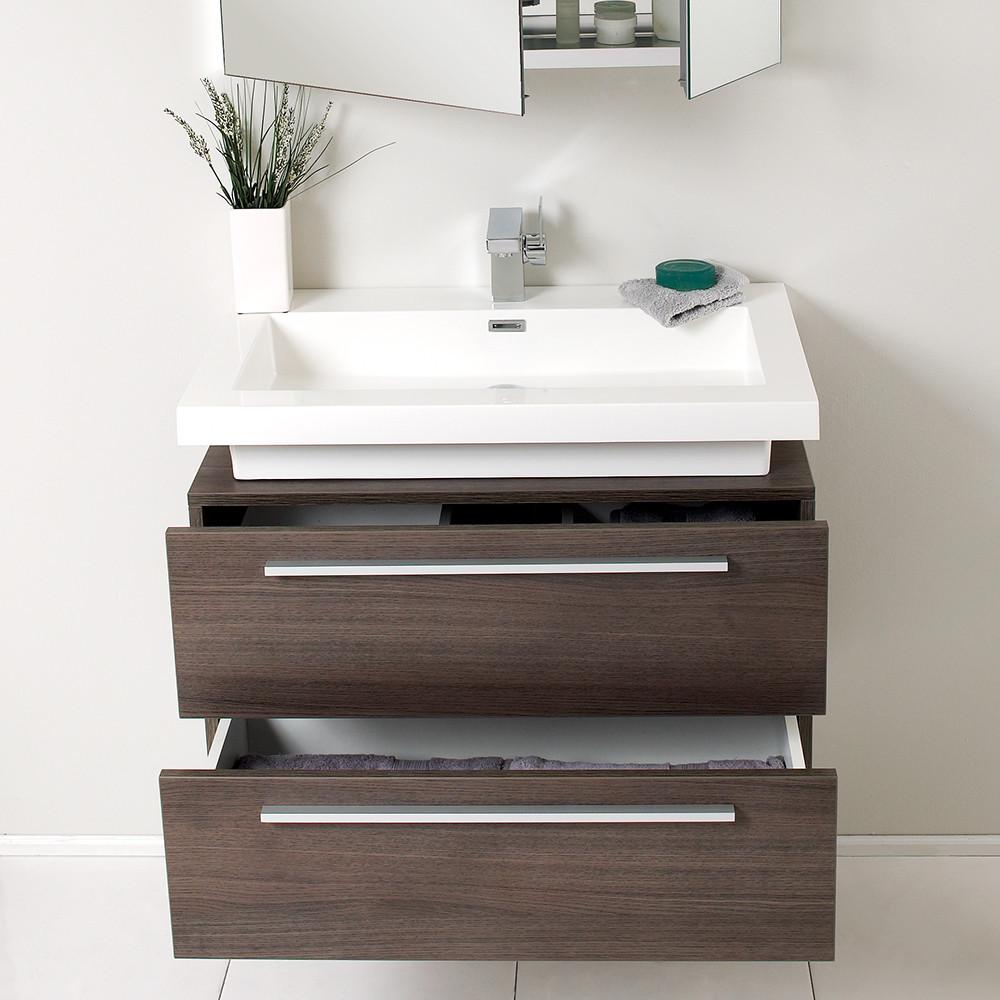 Medio Gray Oak Modern Bathroom Vanity w/ Medicine Cabinet & Free Faucet Vanity Fresca 