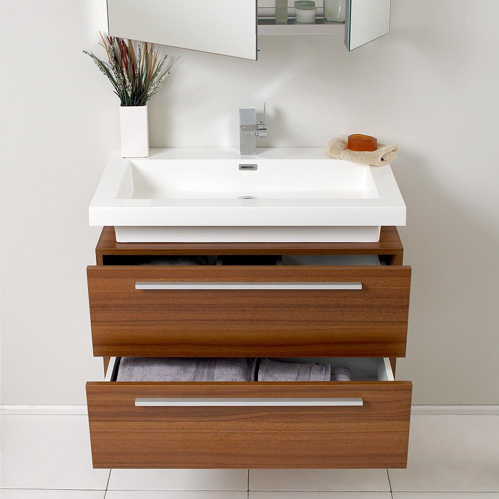 Medio Teak Modern Bathroom Vanity w/ Medicine Cabinet & Free Faucet Vanity Fresca 