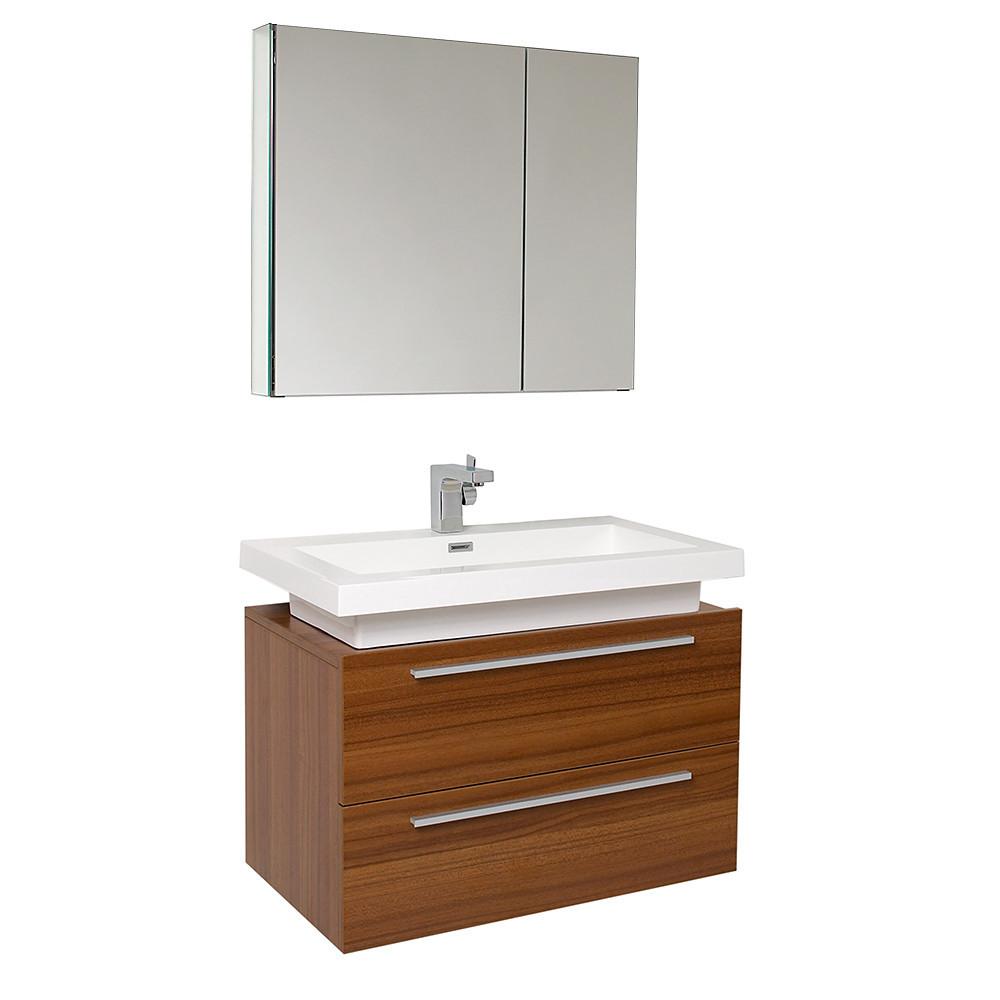 Medio Teak Modern Bathroom Vanity w/ Medicine Cabinet & Free Faucet Vanity Fresca 