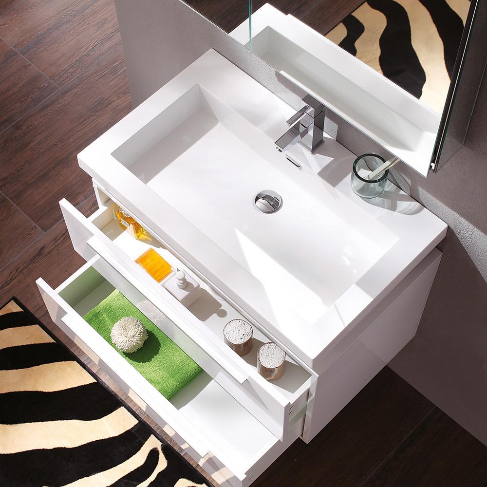 Medio White Modern Bathroom Vanity w/ Medicine Cabinet & Free Faucet Vanity Fresca 