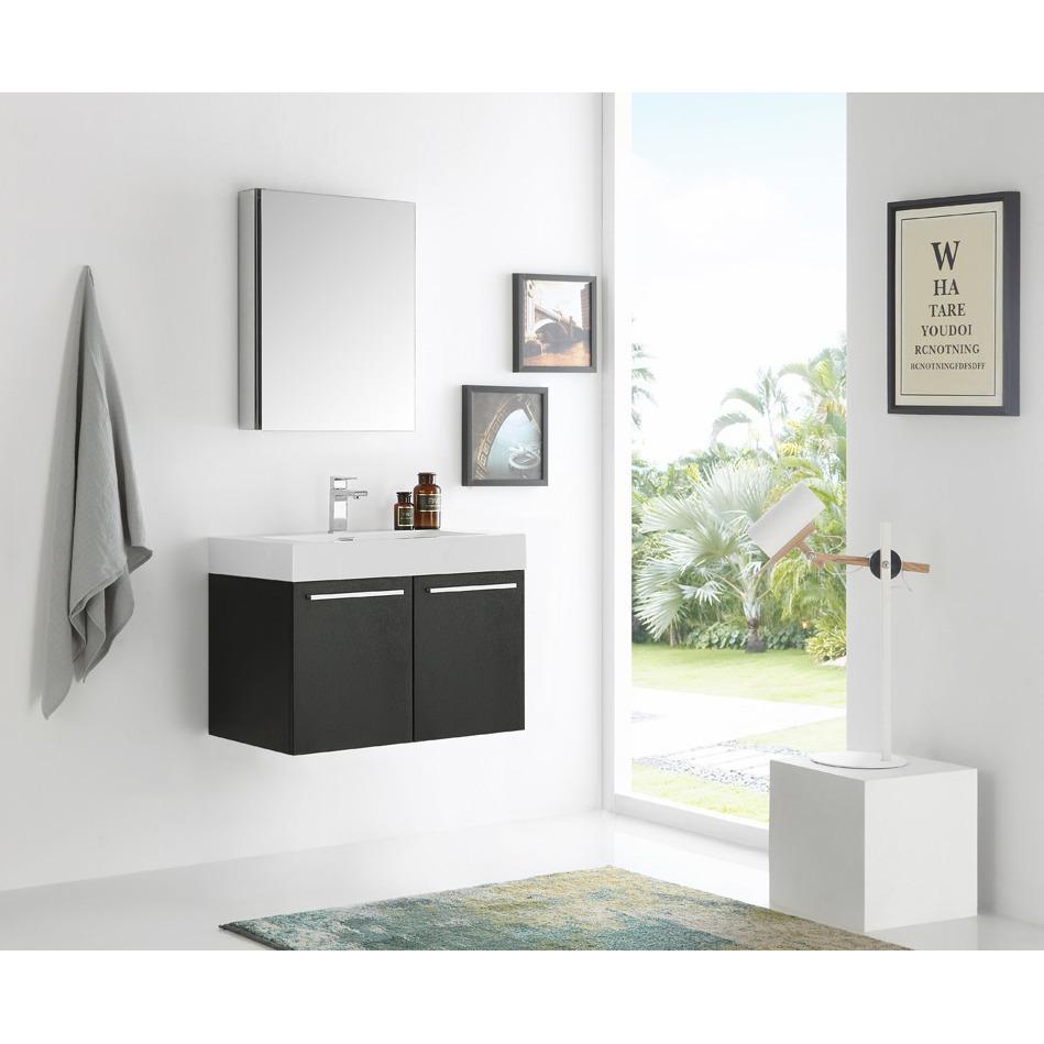 Fresca Vista 30" Black Wall Hung Modern Bathroom Vanity w/ Medicine Cabinet & Free Faucet Vanity Fresca 