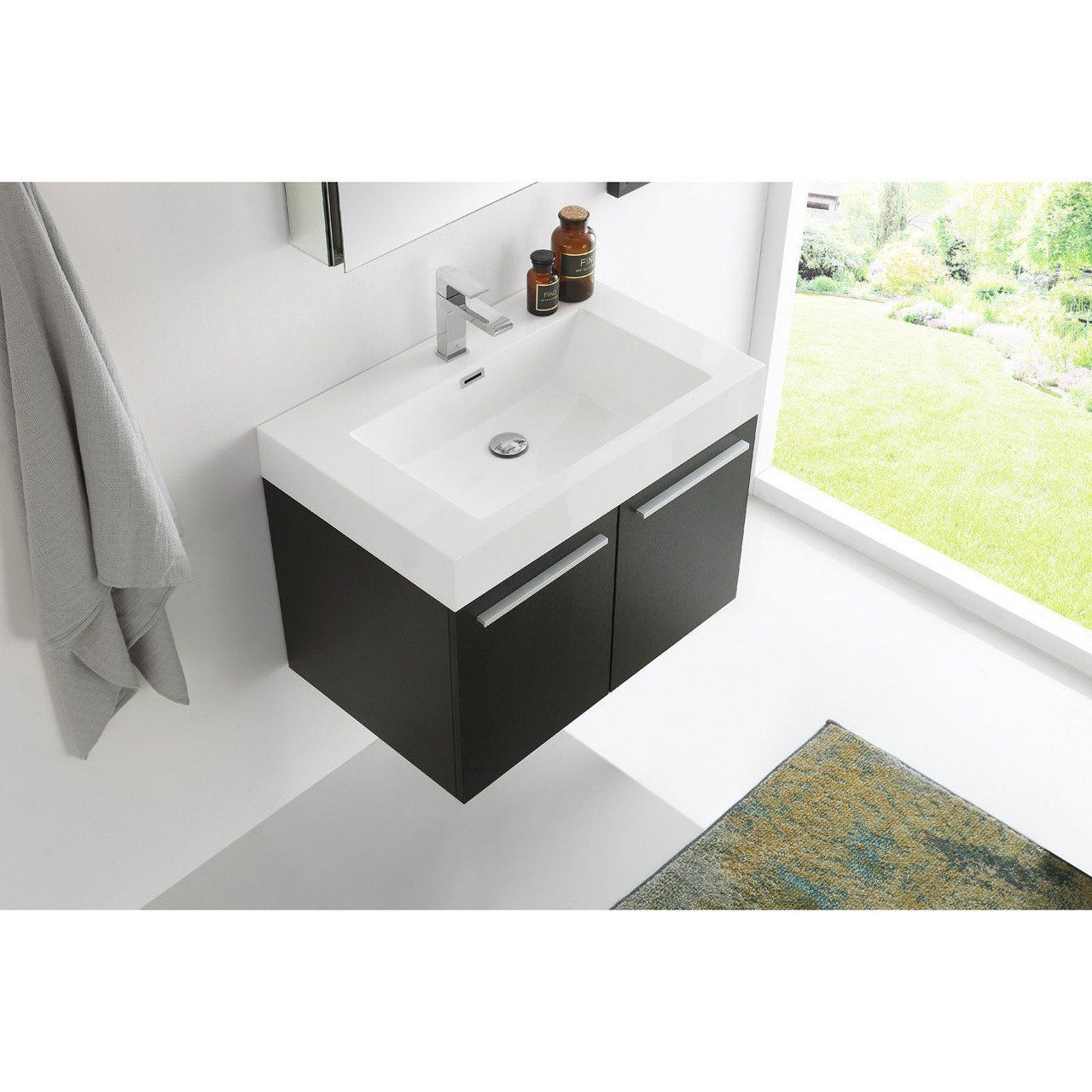 Fresca Vista 30" Black Wall Hung Modern Bathroom Vanity w/ Medicine Cabinet & Free Faucet Vanity Fresca 