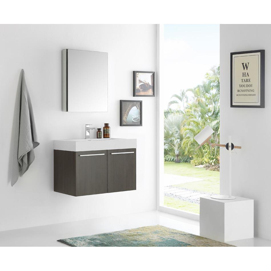 Fresca Vista 30" Gray Oak Wall Hung Modern Bathroom Vanity w/ Medicine Cabinet & Free Faucet Vanity Fresca 