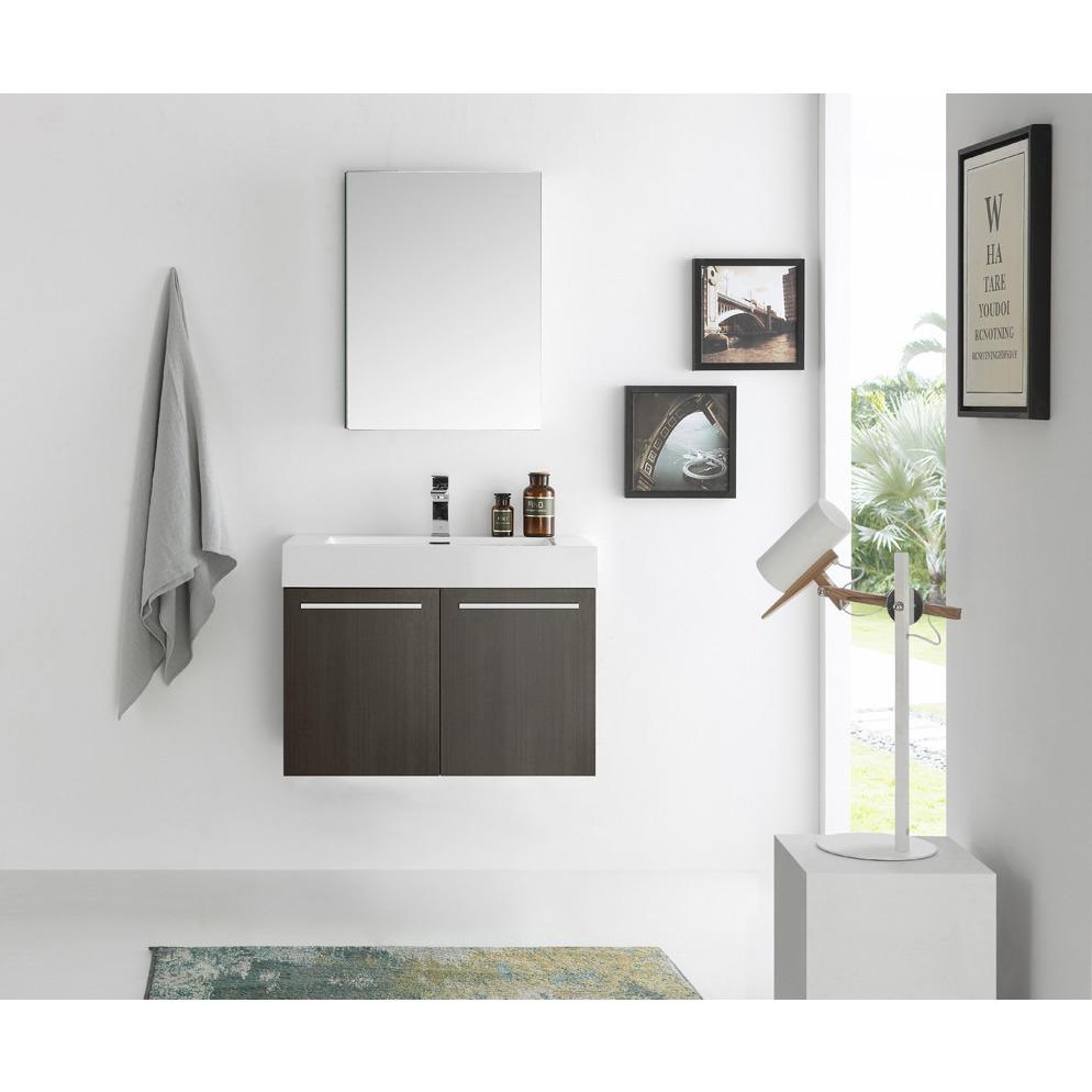 Fresca Vista 30" Gray Oak Wall Hung Modern Bathroom Vanity w/ Medicine Cabinet & Free Faucet Vanity Fresca 