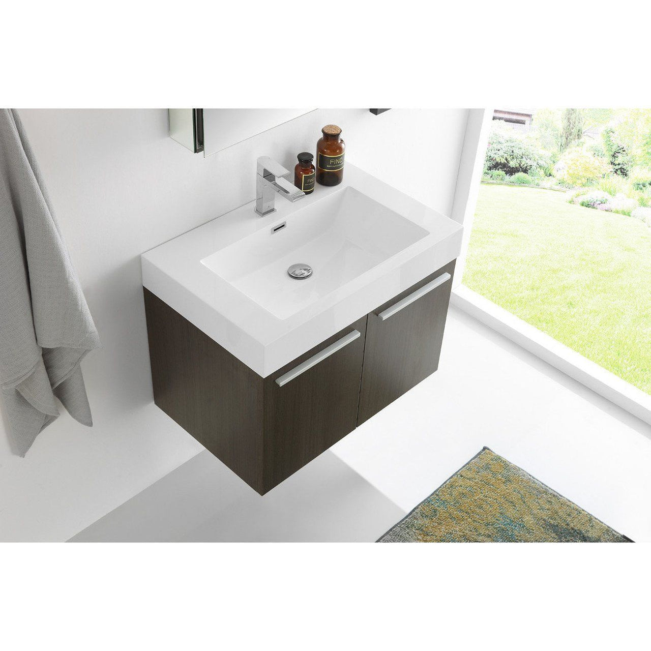 Fresca Vista 30" Gray Oak Wall Hung Modern Bathroom Vanity w/ Medicine Cabinet & Free Faucet Vanity Fresca 