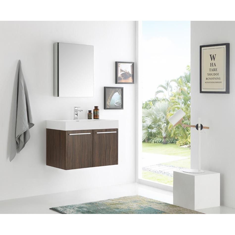 Fresca Vista 30" Walnut Wall Hung Modern Bathroom Vanity w/ Medicine Cabinet & Free Faucet Vanity Fresca 