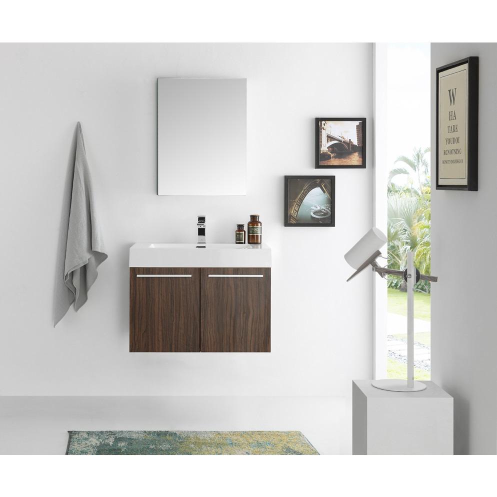 Fresca Vista 30" Walnut Wall Hung Modern Bathroom Vanity w/ Medicine Cabinet & Free Faucet Vanity Fresca 