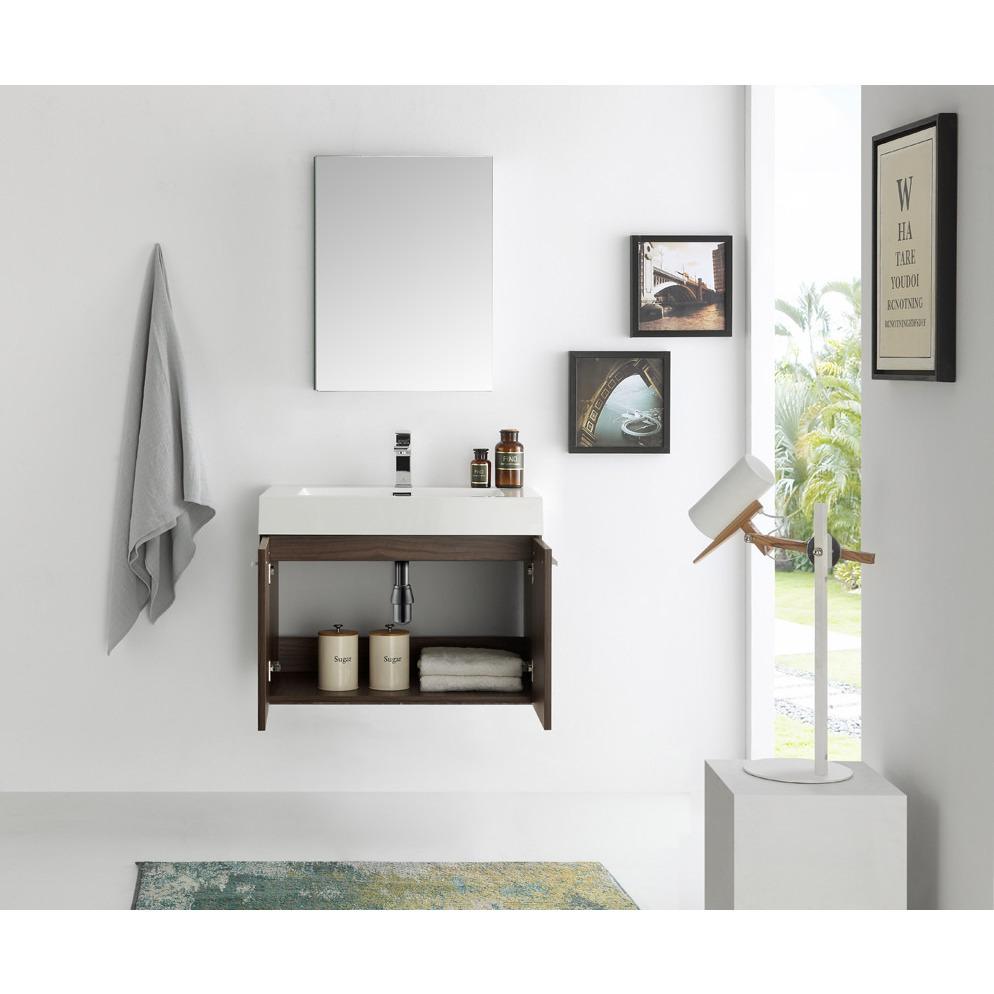Fresca Vista 30" Walnut Wall Hung Modern Bathroom Vanity w/ Medicine Cabinet & Free Faucet Vanity Fresca 