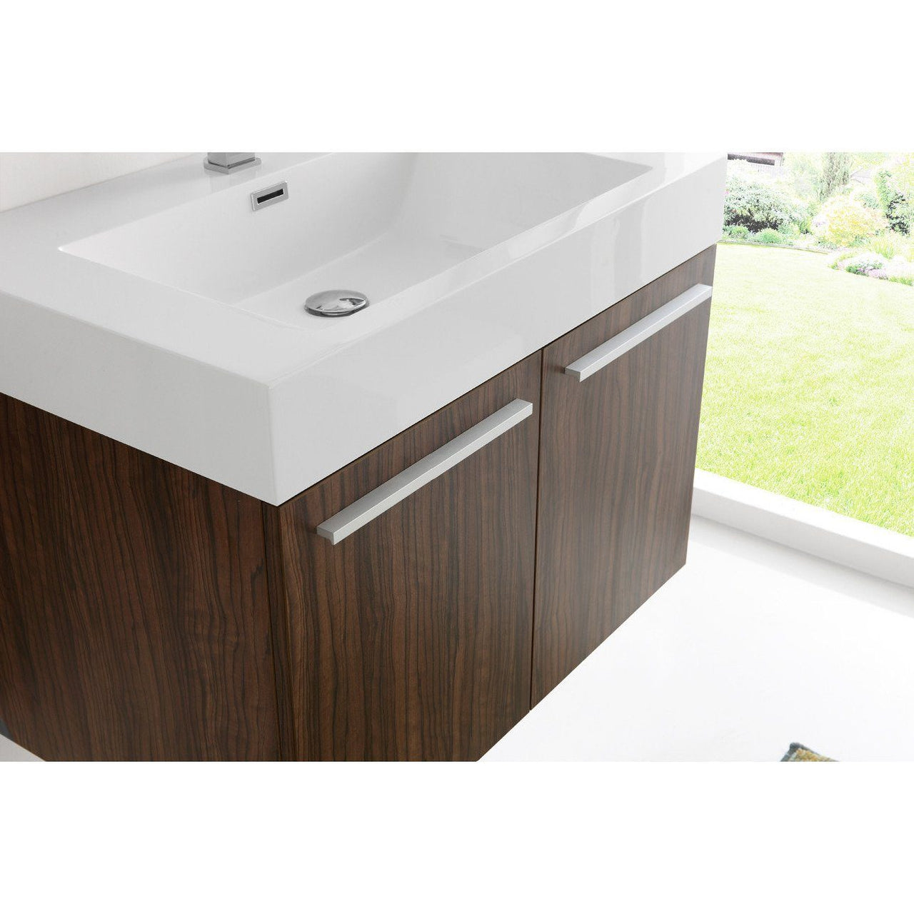 Fresca Vista 30" Walnut Wall Hung Modern Bathroom Vanity w/ Medicine Cabinet & Free Faucet Vanity Fresca 