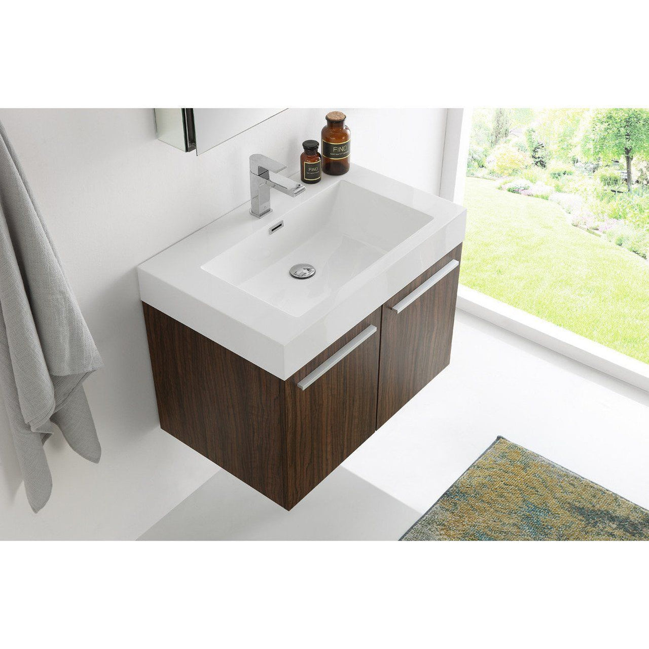 Fresca Vista 30" Walnut Wall Hung Modern Bathroom Vanity w/ Medicine Cabinet & Free Faucet Vanity Fresca 