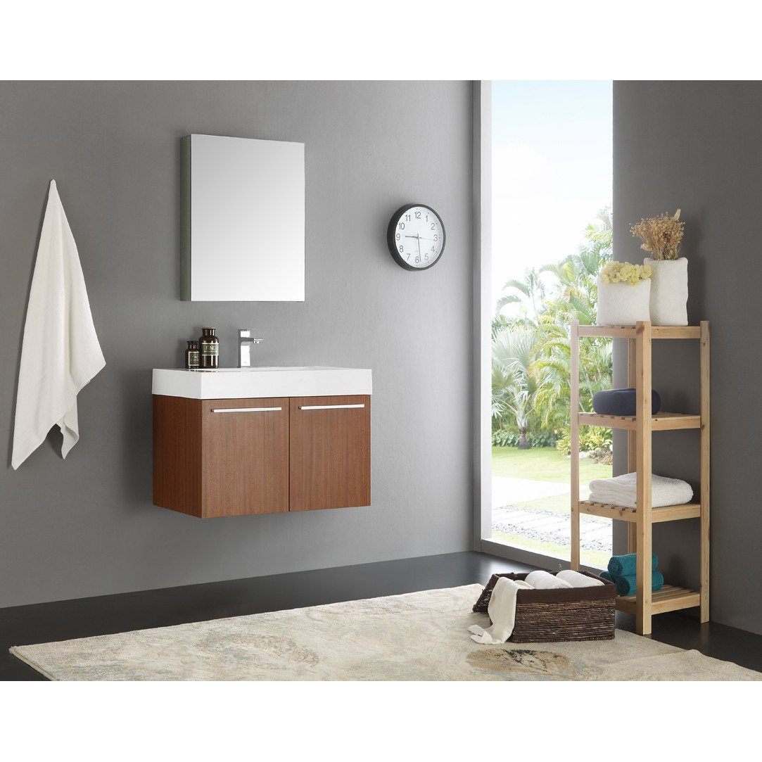 Fresca Vista 30" Teak Wall Hung Modern Bathroom Vanity w/ Medicine Cabinet & Free Faucet Vanity Fresca 