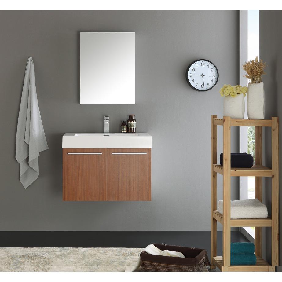 Fresca Vista 30" Teak Wall Hung Modern Bathroom Vanity w/ Medicine Cabinet & Free Faucet Vanity Fresca 