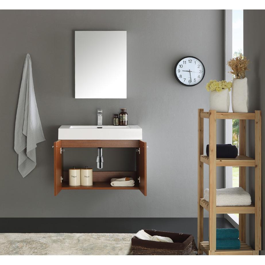Fresca Vista 30" Teak Wall Hung Modern Bathroom Vanity w/ Medicine Cabinet & Free Faucet Vanity Fresca 