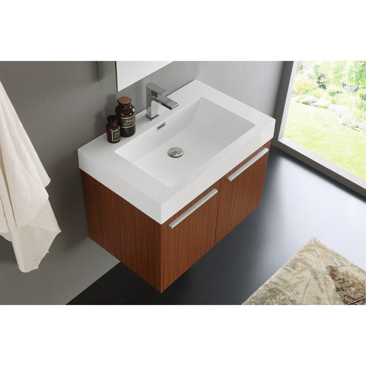 Fresca Vista 30" Teak Wall Hung Modern Bathroom Vanity w/ Medicine Cabinet & Free Faucet Vanity Fresca 