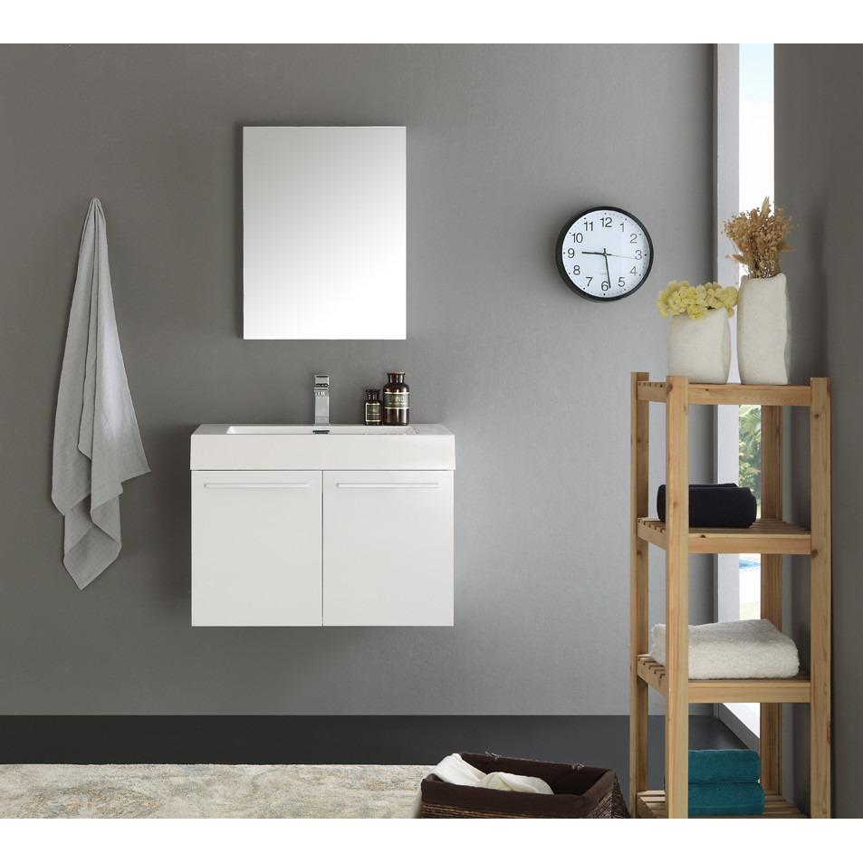 Fresca Vista 30" White Wall Hung Modern Bathroom Vanity w/ Medicine Cabinet & Free Faucet Vanity Fresca 