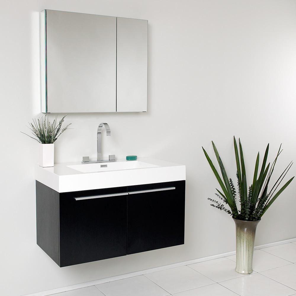 Fresca Vista Black Modern Bathroom Vanity w/ Medicine Cabinet Vanity Fresca 