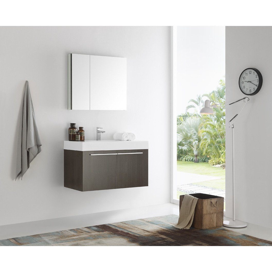 Fresca Vista 36" Gray Oak Modern Bathroom Vanity w/ Medicine Cabinet & Free Faucet Vanity Fresca 