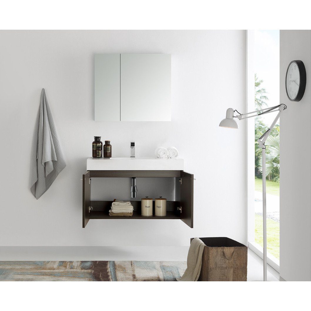 Fresca Vista 36" Gray Oak Modern Bathroom Vanity w/ Medicine Cabinet & Free Faucet Vanity Fresca 