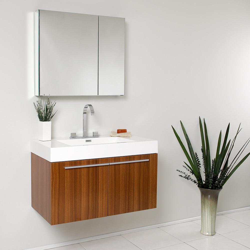 Fresca Vista Teak Modern Bathroom Vanity w/ Medicine Cabinet Vanity Fresca 