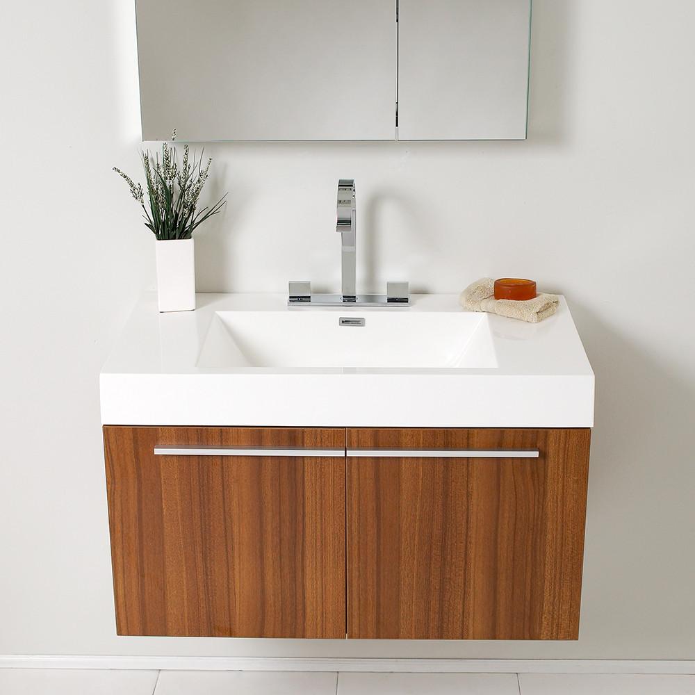 Fresca Vista Teak Modern Bathroom Vanity w/ Medicine Cabinet Vanity Fresca 