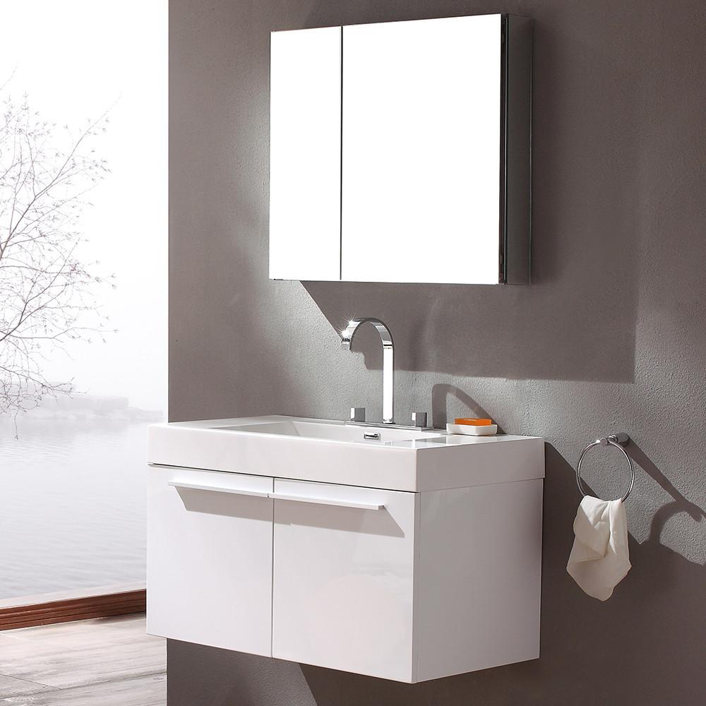 Fresca Vista White Modern Bathroom Vanity w/ Medicine Cabinet Vanity Fresca 