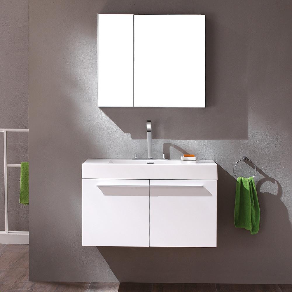 Fresca Vista White Modern Bathroom Vanity w/ Medicine Cabinet Vanity Fresca 