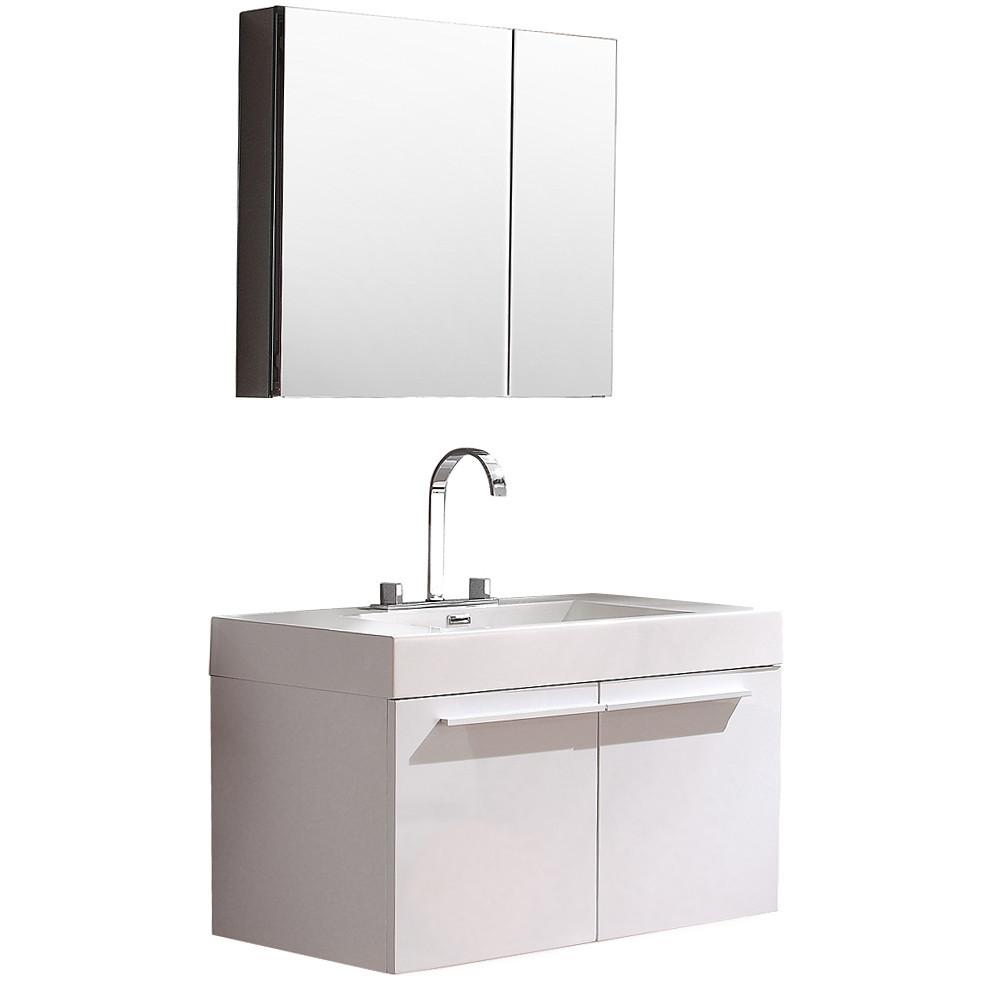 Fresca Vista White Modern Bathroom Vanity w/ Medicine Cabinet Vanity Fresca 