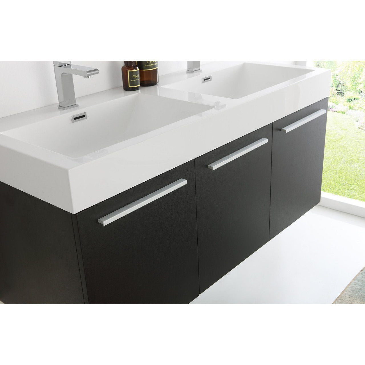 Fresca Vista 48" Black Wall Hung Double Sink Modern Vanity w/ Medicine Cabinet & Free Faucet Vanity Fresca 