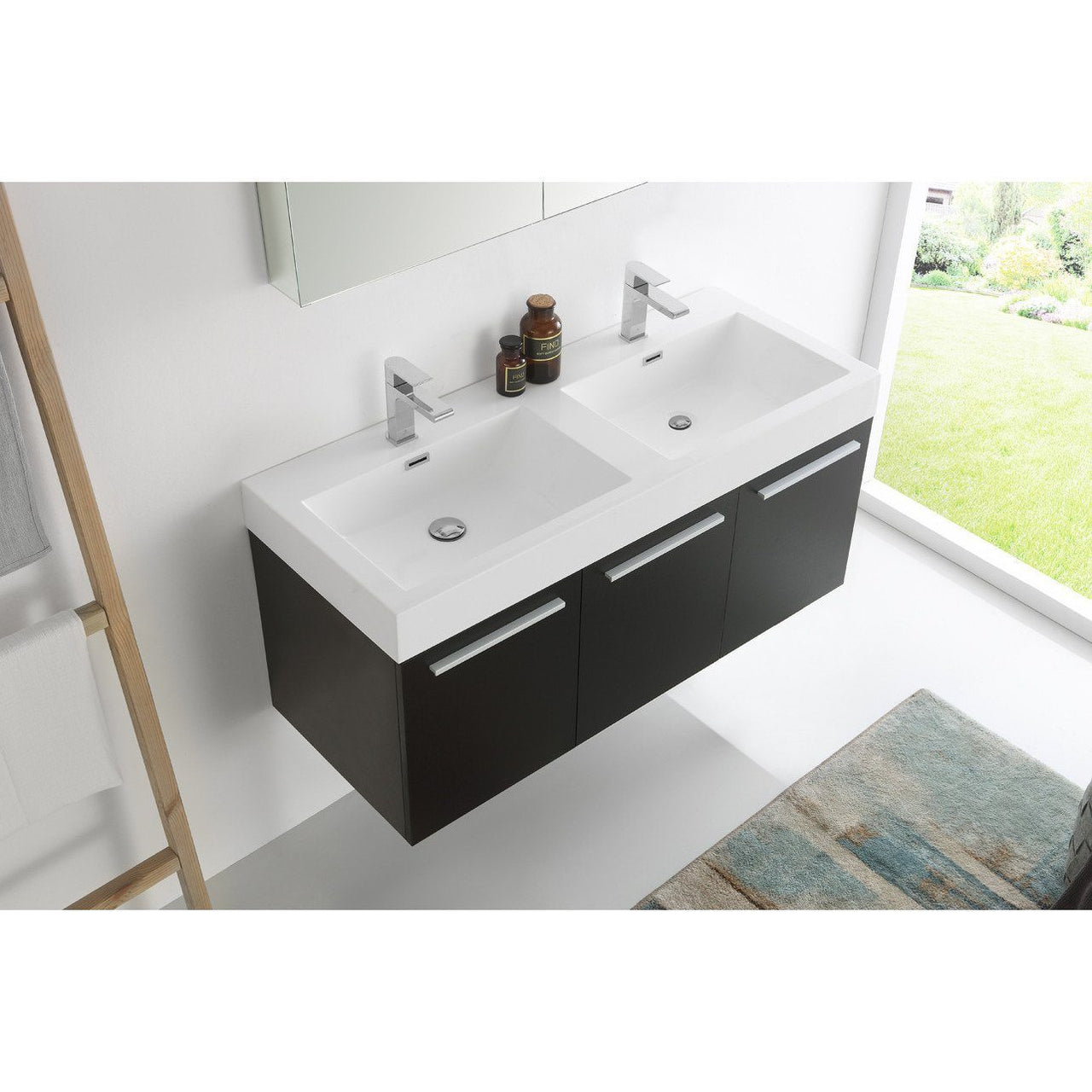 Fresca Vista 48" Black Wall Hung Double Sink Modern Vanity w/ Medicine Cabinet & Free Faucet Vanity Fresca 