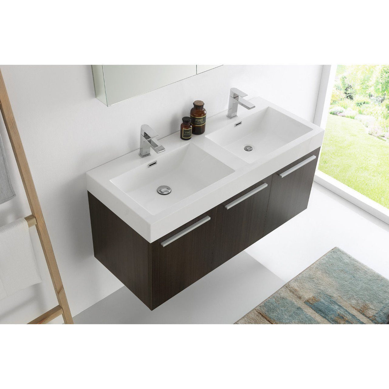 Fresca Vista 48" Gray Oak Wall Hung Double Sink Modern Bathroom Vanity w/ Medicine Cabinet & Free Faucet Vanity Fresca 