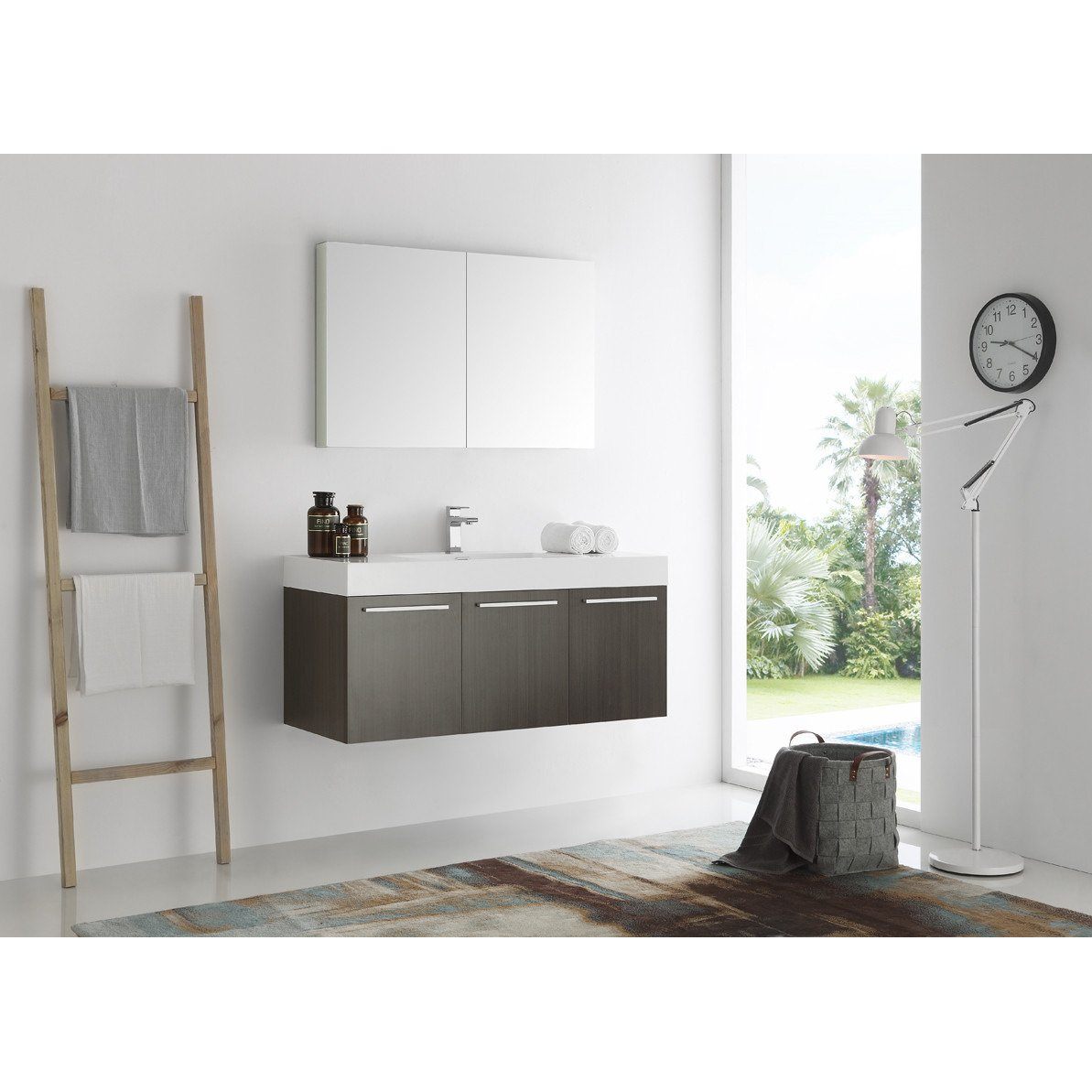 Fresca Vista 48" Gray Oak Wall Hung Modern Bathroom Vanity w/ Medicine Cabinet & Free Faucet Vanity Fresca 