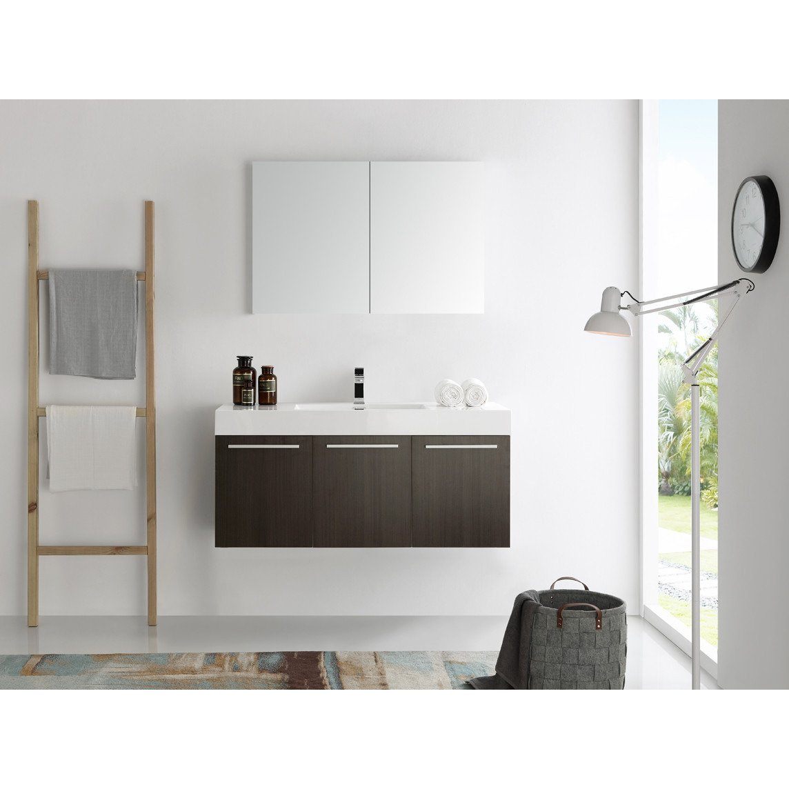 Fresca Vista 48" Gray Oak Wall Hung Modern Bathroom Vanity w/ Medicine Cabinet & Free Faucet Vanity Fresca 