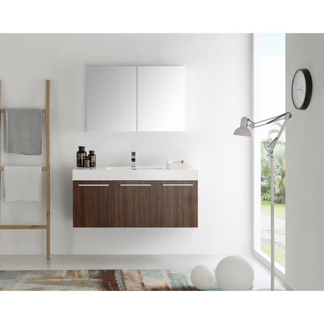 Fresca Vista 48" Walnut Wall Hung Modern Bathroom Vanity w/ Medicine Cabinet & Free Faucet Vanity Fresca 