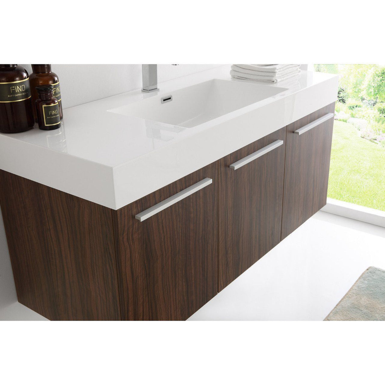 Fresca Vista 48" Walnut Wall Hung Modern Bathroom Vanity w/ Medicine Cabinet & Free Faucet Vanity Fresca 