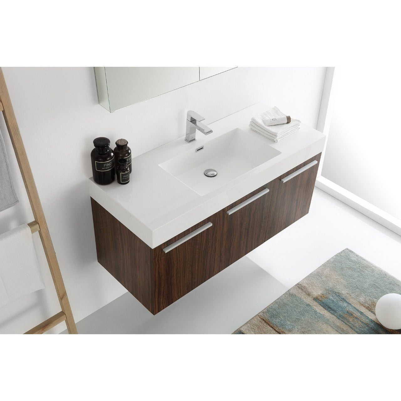 Fresca Vista 48" Walnut Wall Hung Modern Bathroom Vanity w/ Medicine Cabinet & Free Faucet Vanity Fresca 