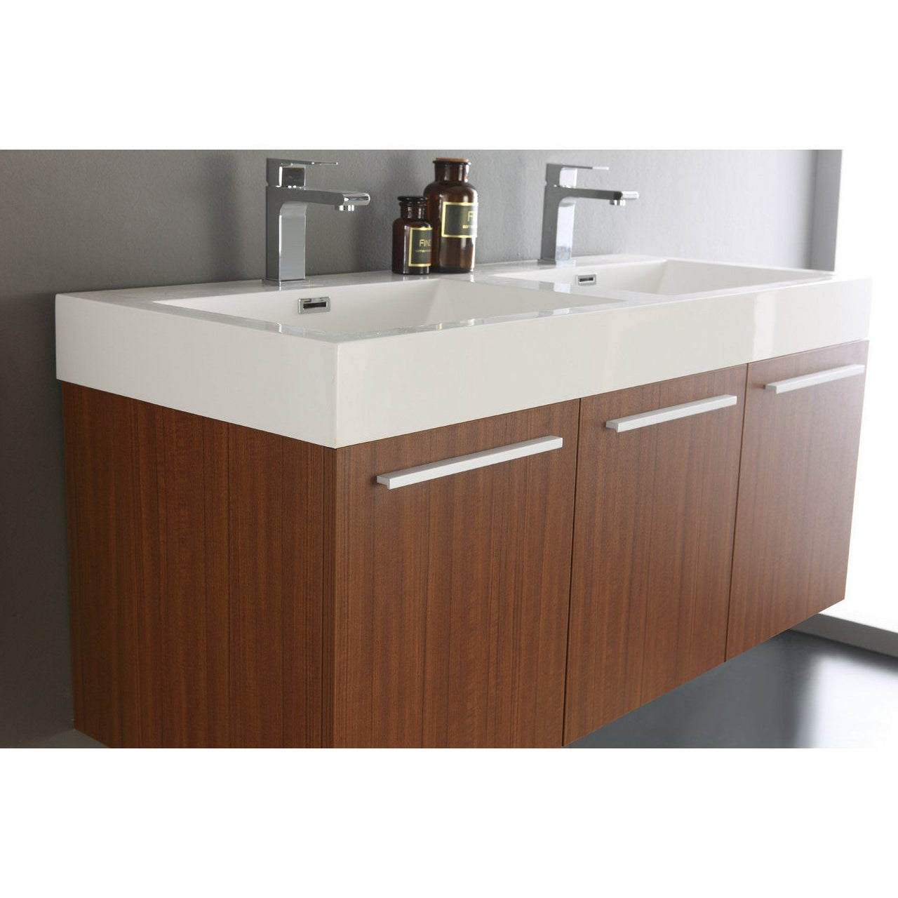 Fresca Vista 48" Teak Wall Hung Double Sink Modern Vanity w/ Medicine Cabinet & Free Faucet Vanity Fresca 