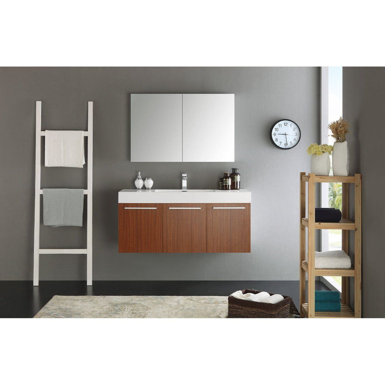 Fresca Vista 48" Teak Wall Hung Modern Vanity w/ Medicine Cabinet & Free Faucet Vanity Fresca 