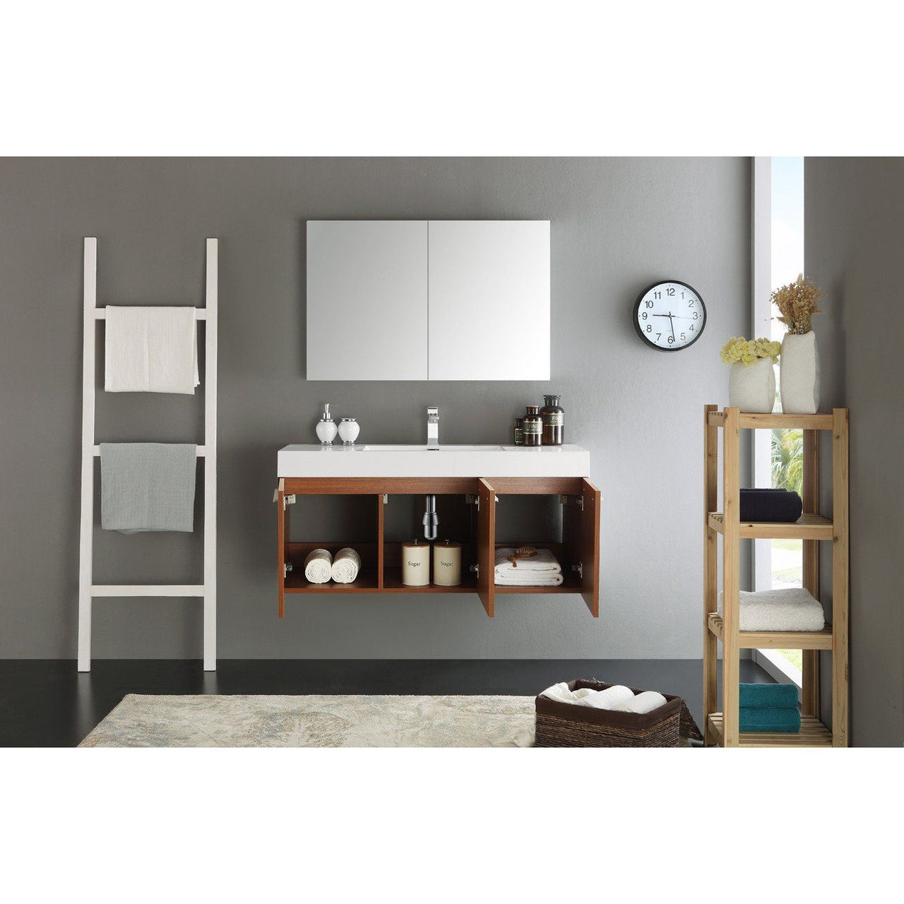 Fresca Vista 48" Teak Wall Hung Modern Vanity w/ Medicine Cabinet & Free Faucet Vanity Fresca 
