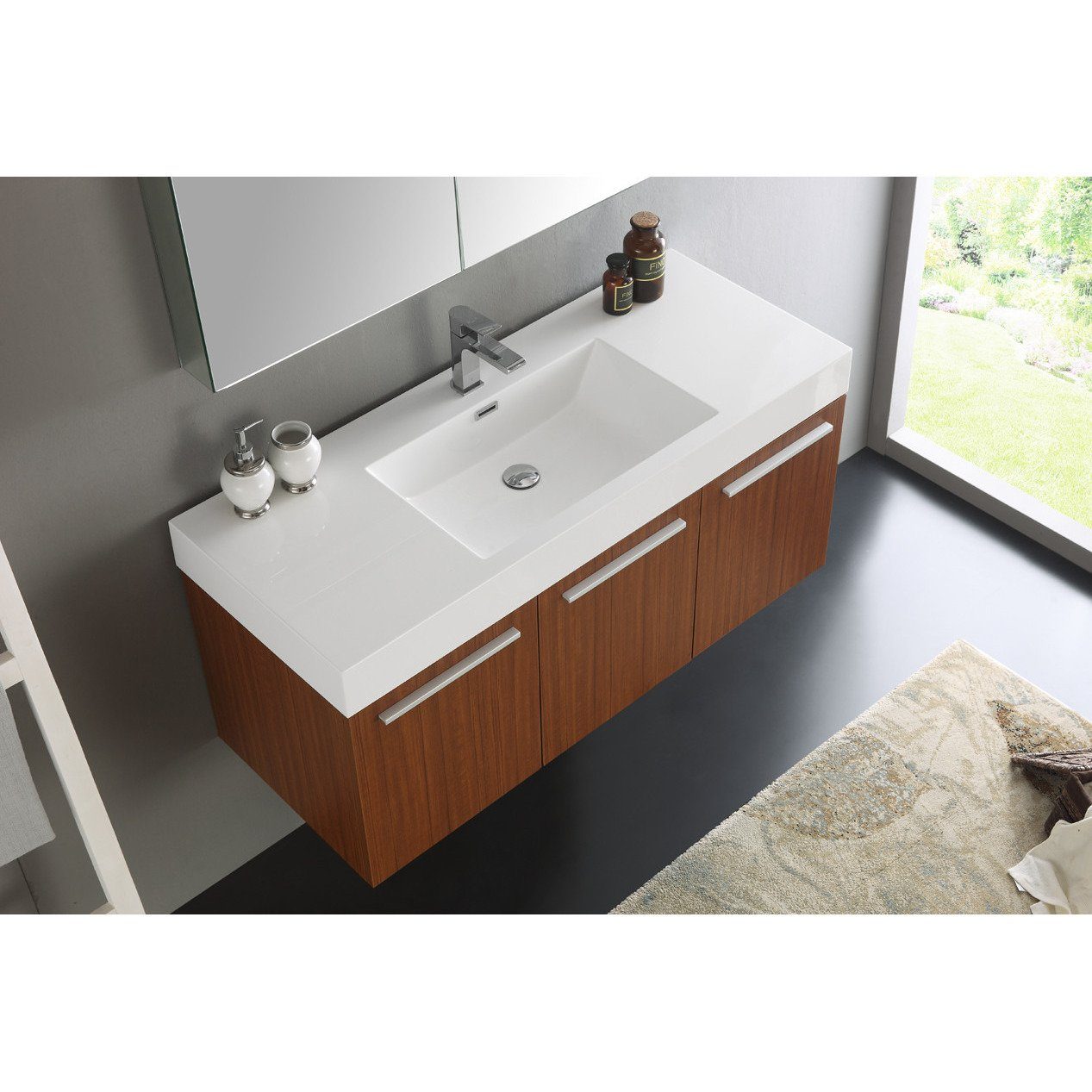 Fresca Vista 48" Teak Wall Hung Modern Vanity w/ Medicine Cabinet & Free Faucet Vanity Fresca 
