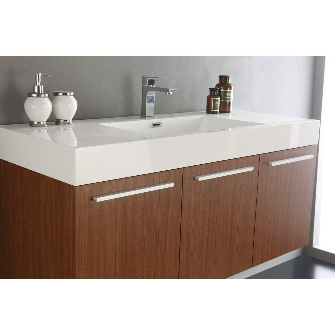 Fresca Vista 48" Teak Wall Hung Modern Vanity w/ Medicine Cabinet & Free Faucet Vanity Fresca 