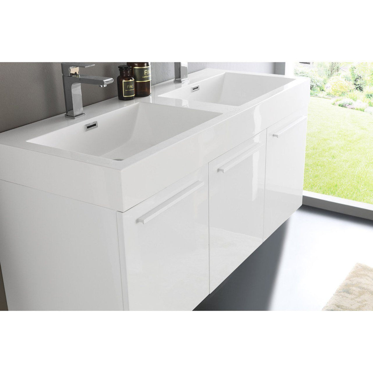 Fresca Vista 48" White Wall Hung Double Sink Modern Bathroom Vanity w/ Medicine Cabinet & Free Faucet Vanity Fresca 