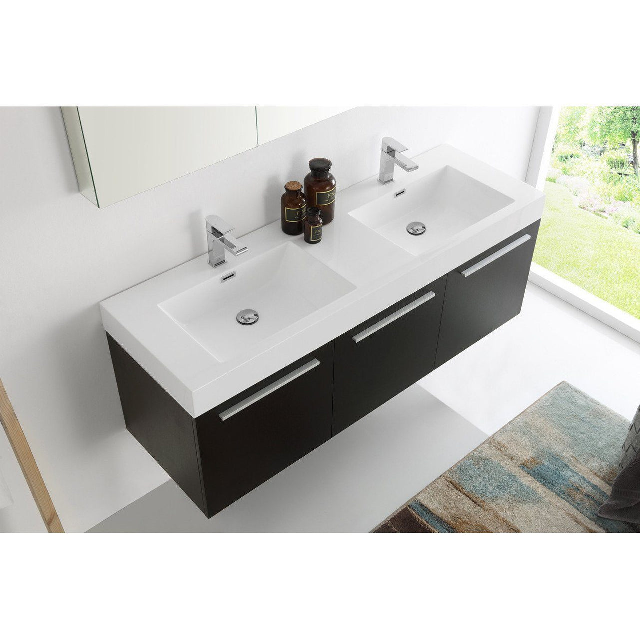Fresca Vista 60" Black Wall Hung Double Sink Modern Vanity w/ Medicine Cabinet & Free Faucet Vanity Fresca 