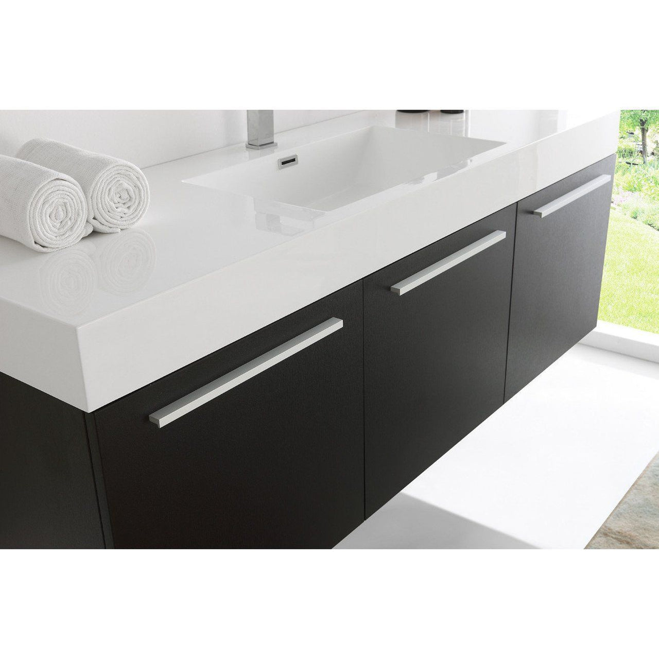 Fresca Vista 60" Black Wall Hung Single Sink Modern Vanity w/ Medicine Cabinet & Free Faucet Vanity Fresca 