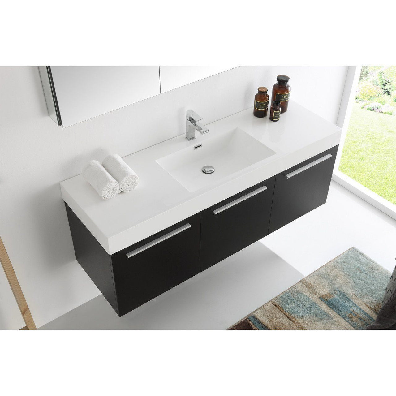 Fresca Vista 60" Black Wall Hung Single Sink Modern Vanity w/ Medicine Cabinet & Free Faucet Vanity Fresca 