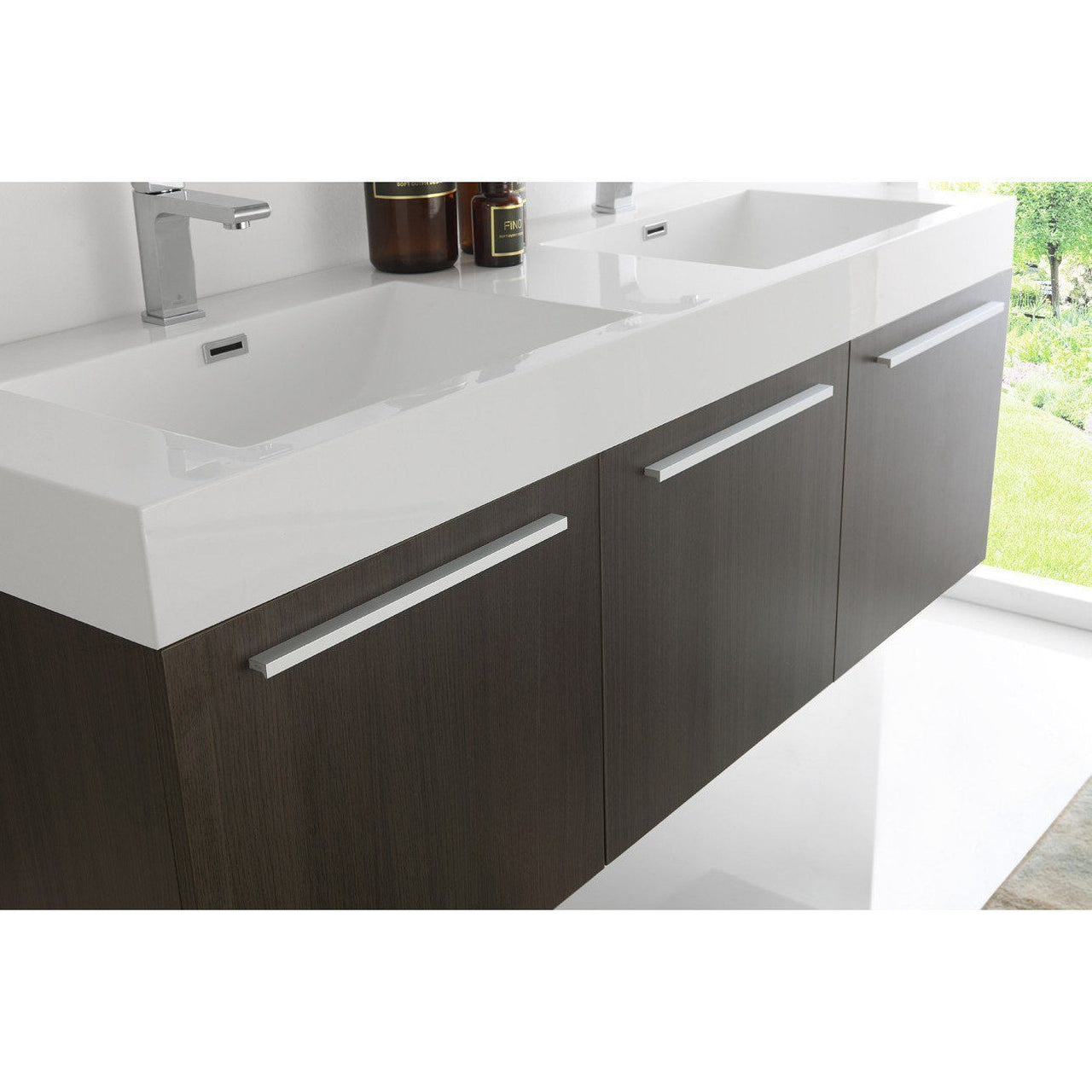 Fresca Vista 60" Gray Oak Wall Hung Double Sink Modern Bathroom Vanity w/ Medicine Cabinet & Free Faucet Vanity Fresca 