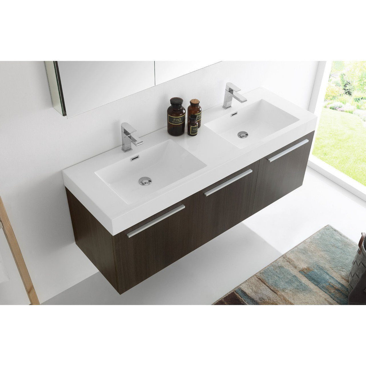 Fresca Vista 60" Gray Oak Wall Hung Double Sink Modern Bathroom Vanity w/ Medicine Cabinet & Free Faucet Vanity Fresca 