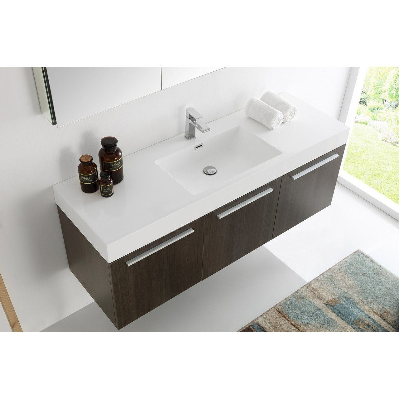 Fresca Vista 60" Gray Oak Wall Hung Single Sink Modern Bathroom Vanity w/ Medicine Cabinet & Free Faucet Vanity Fresca 
