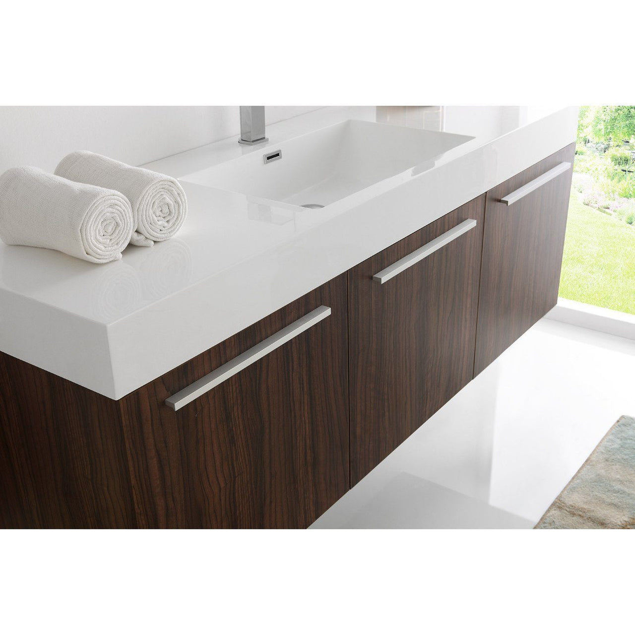 Fresca Vista 60" Walnut Wall Hung Single Sink Modern Bathroom Vanity w/ Medicine Cabinet & Free Faucet Vanity Fresca 