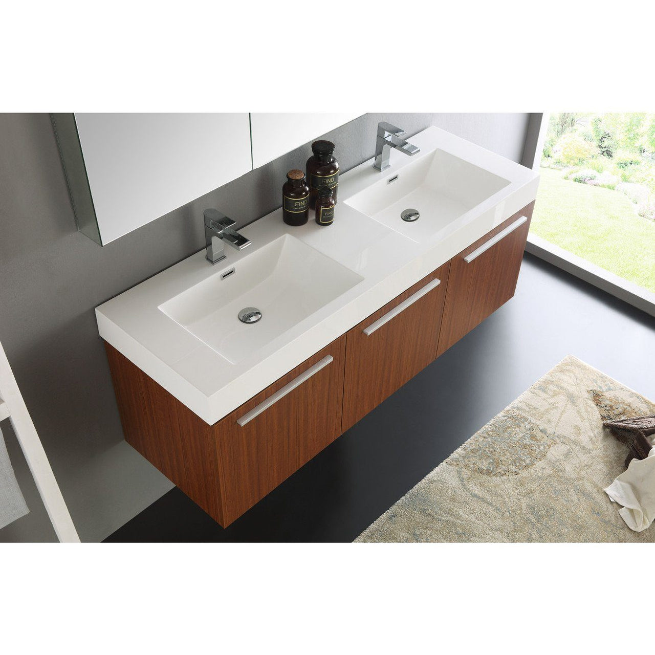 Fresca Vista 60" Teak Wall Hung Double Sink Modern Bathroom Vanity w/ Medicine Cabinet & Free Faucet Vanity Fresca 