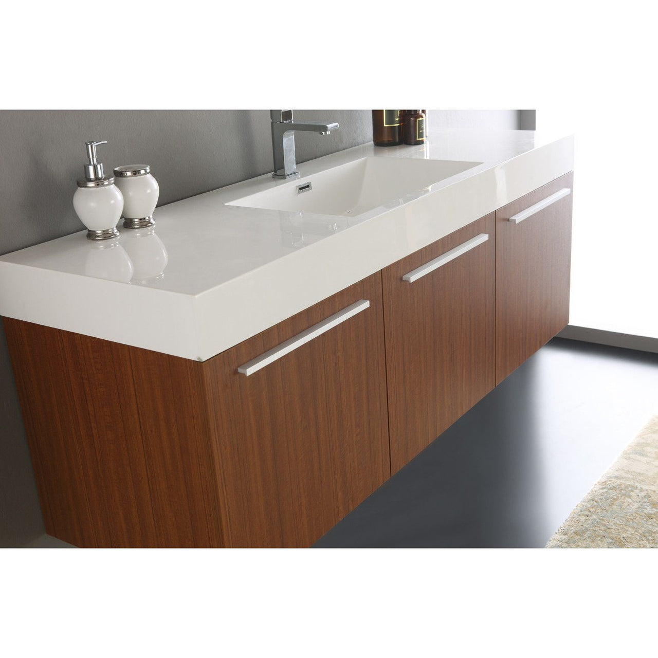 Fresca Vista 60" Teak Wall Hung Single Sink Modern Bathroom Vanity w/ Medicine Cabinet & Free Faucet Vanity Fresca 